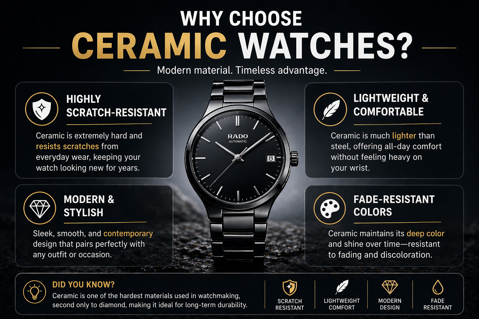 why choose ceramic watches showing scratch resistant lightweight stylish and fade resistant watch material benefits