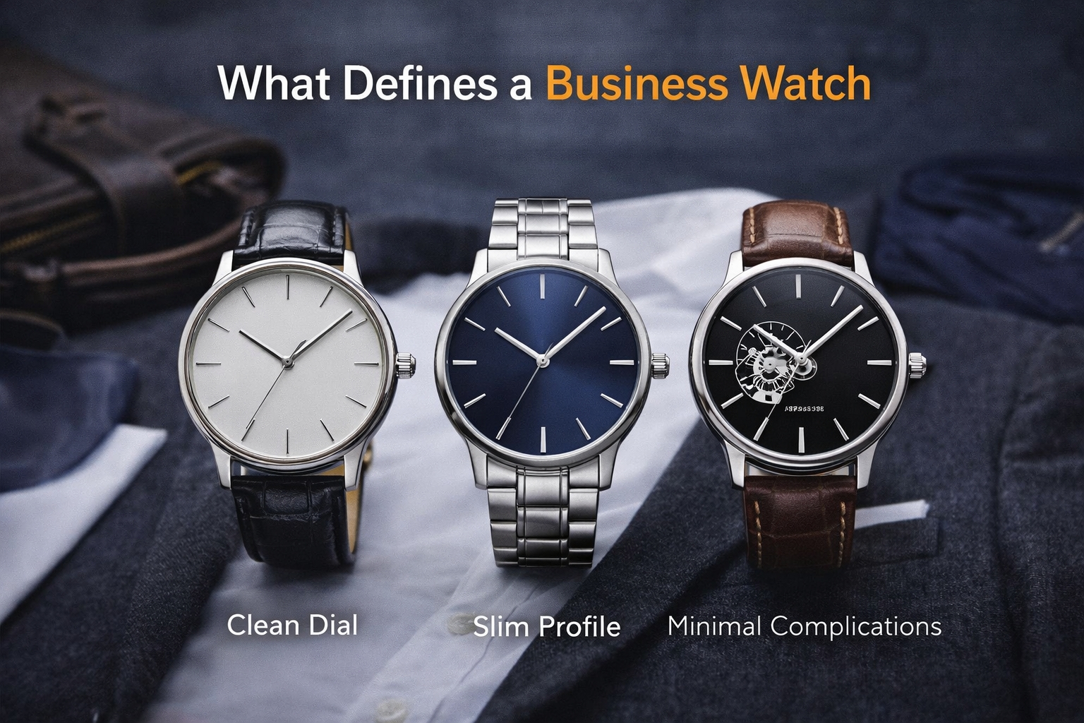 what defines a business watch showing clean dial slim profile and minimal complications for office and formal wear