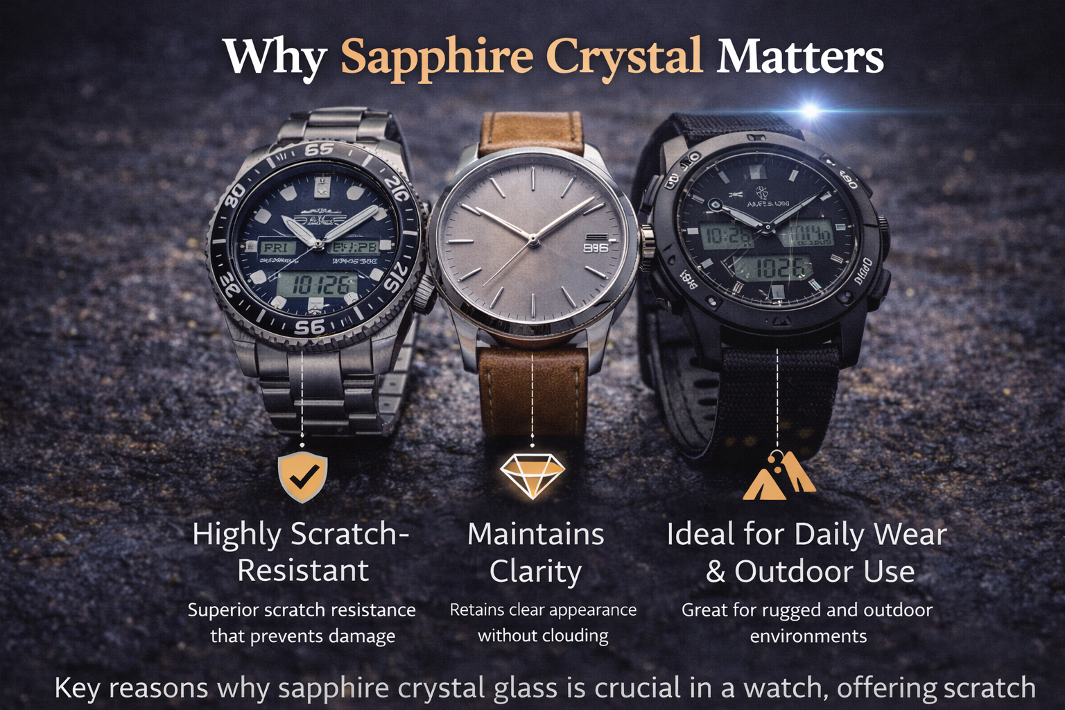 best watches with sapphire crystal showing scratch resistant durable watch glass and premium build quality