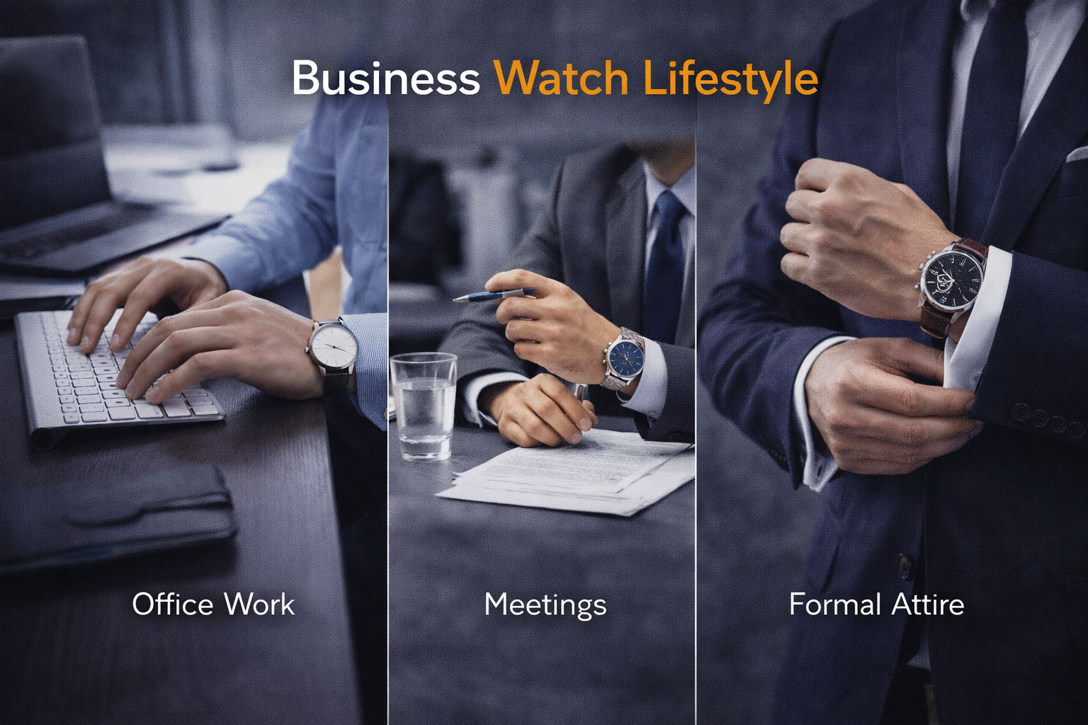 business watches for men in office meeting and formal attire showing professional and elegant watch styling
