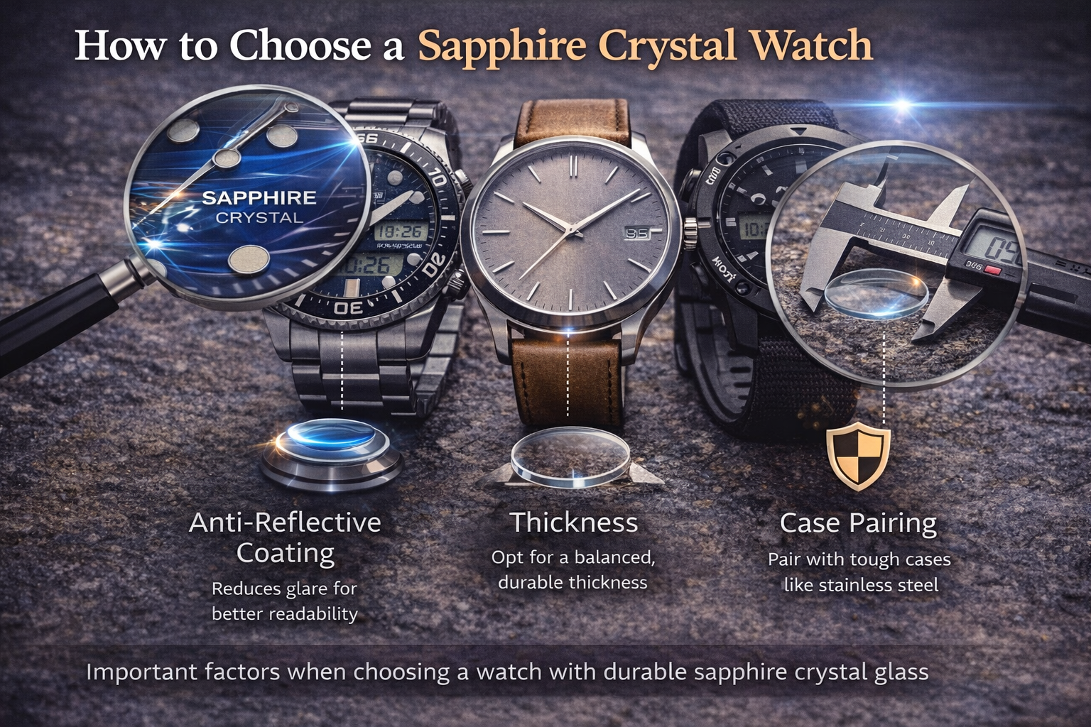 how to choose a sapphire crystal watch including anti reflective coating thickness durability and case material pairing