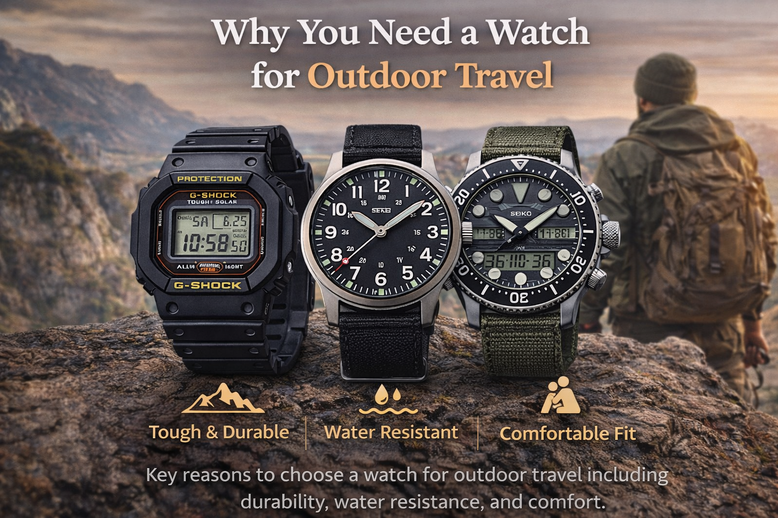 why you need a watch for outdoor travel showing rugged durability water resistance and comfortable fit for hiking and adventure