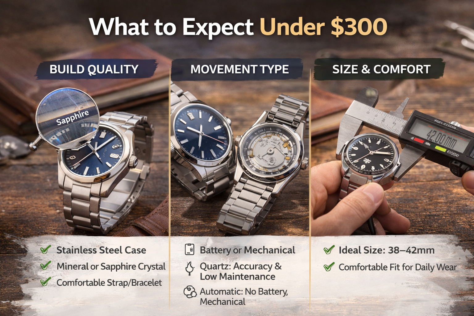 best watches under 300 comparison showing affordable automatic and quartz watches for everyday wear