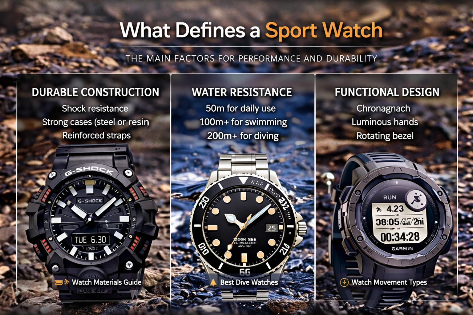 what defines a sport watch showing durability water resistance and functional design for hiking fitness and outdoor activities
