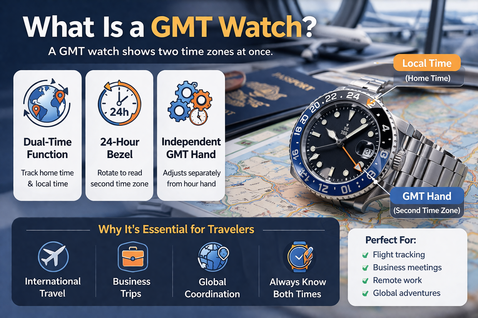 lightweight travel watch features including titanium materials slim case breathable straps and travel ready durability