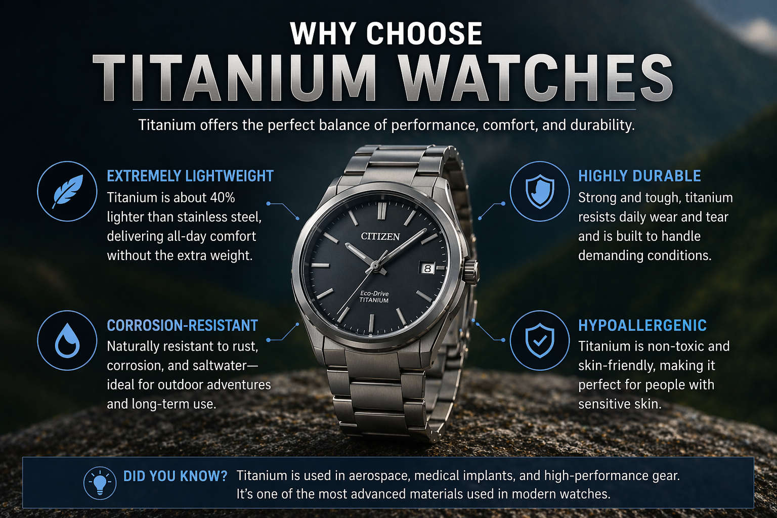 why choose titanium watches showing lightweight durable corrosion resistant and hypoallergenic watch material benefits