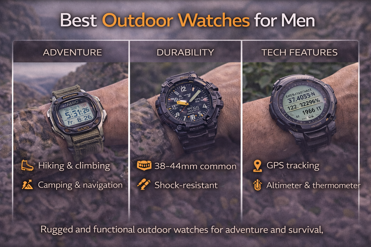 military watch features including shock resistance high readability and tactical functions like compass and GPS