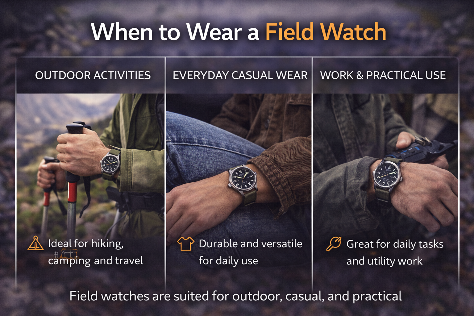when to wear a field watch showing outdoor hiking casual lifestyle and practical everyday use for men