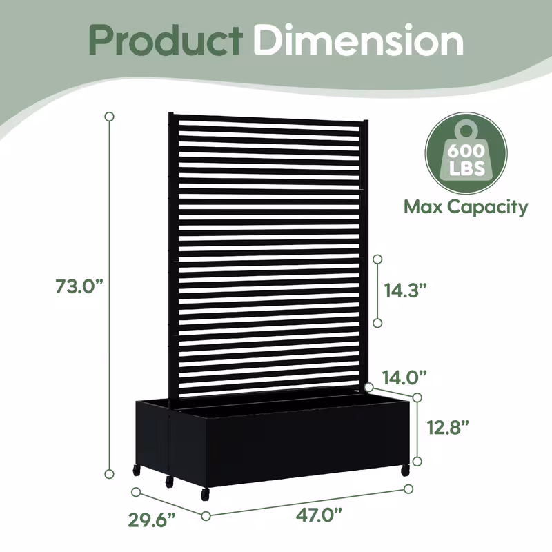 [Planter Box With Trellis] Metal Planter Box With Trellis Privacy Screen, 73"x 47"x 30" Double Planter Box, Raised Garden Bed With Trellis & Wheels, Planter Box Outdoor With Drainage Holes For Climbing Plants, Vegetable, Vines 