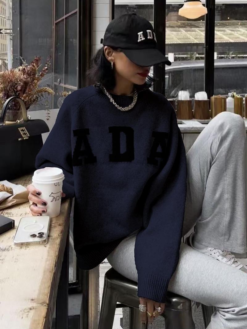 Women's Long Sleeve Knit Sweater, Loose-Fitting Round Neck Pullover, Soft Comfortable Elegant Casual Fashion Top for Fall & Winter