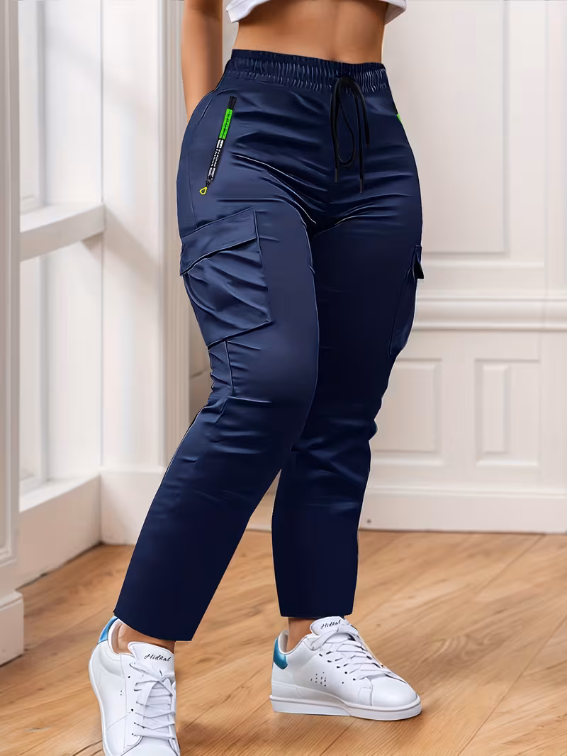 womens multi pocket cargo pants spring autumn thin style with zippered features and straight leg casual trousers for outdoor dates royal blue 0
