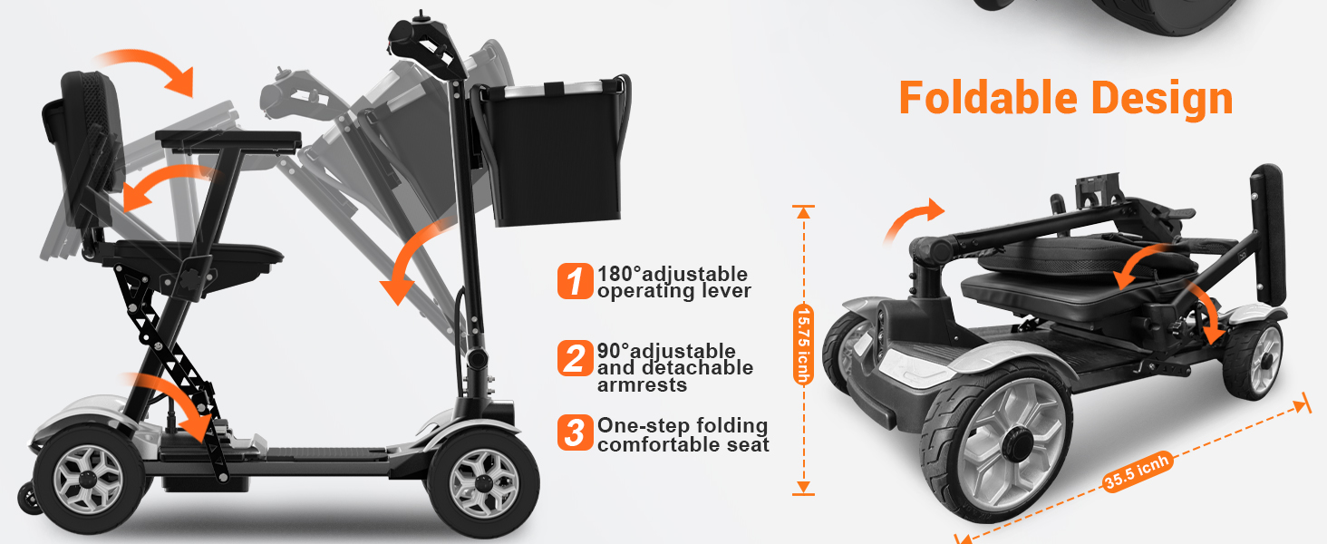 BIQISSI Mobility Scooter for Adults, 47lbs Foldable Electric Powered Scooter w/350LBS Capacity
