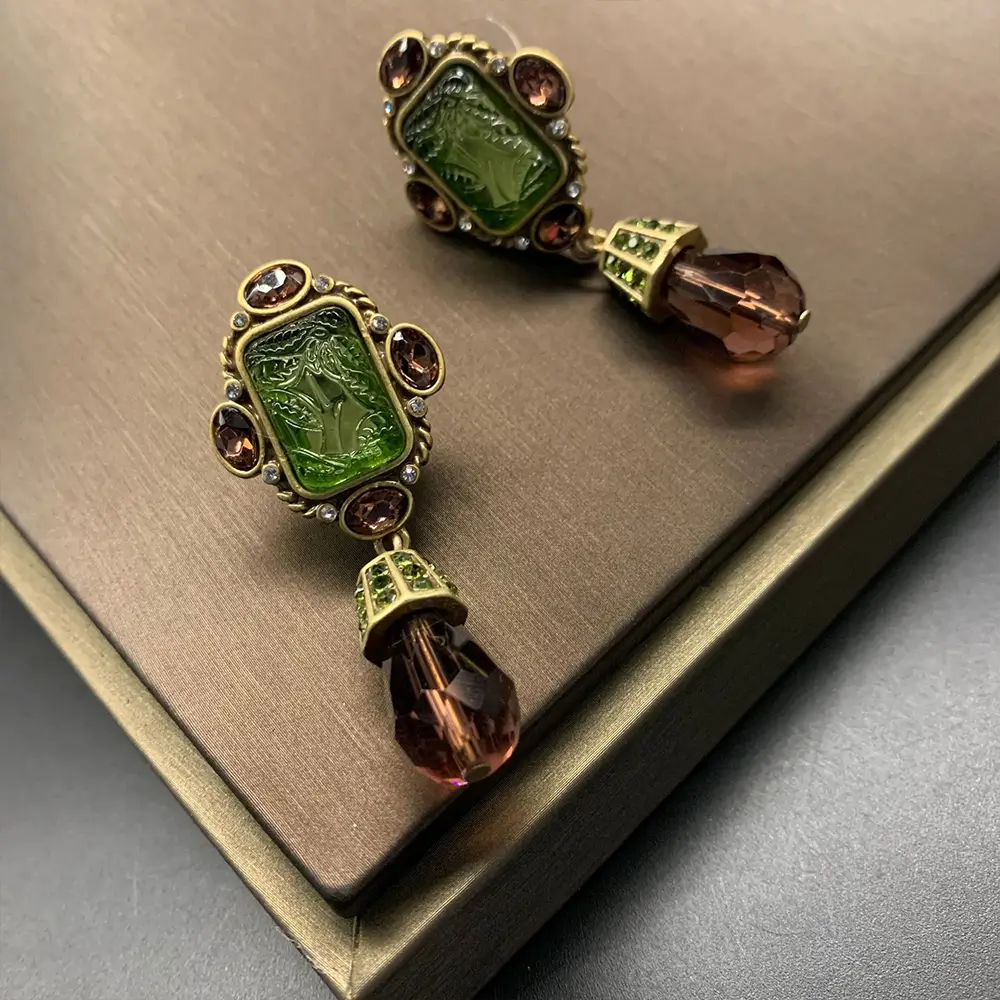 Vintage Carved Crystal Drop Earrings-mysite-KissLila