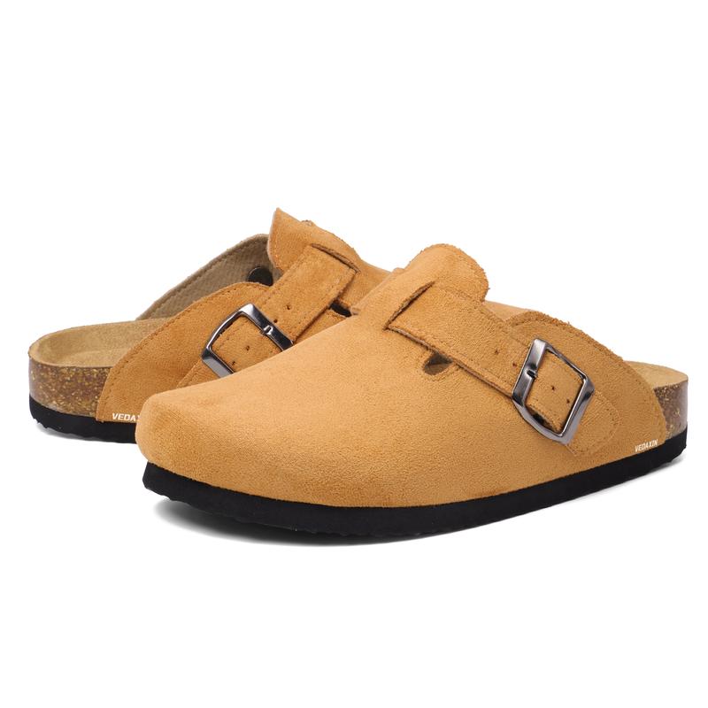 Women's Suede Clogs Leather Mules Cork Footbed Sandals Potato Shoes with Non-Slip Design