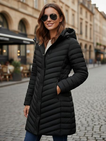 Women's Fall Winter Long Hooded Cotton Jacket, Windproof Waterproof Coat, Lightweight Down Vest, Casual Daily Wear, Warm Comfortable