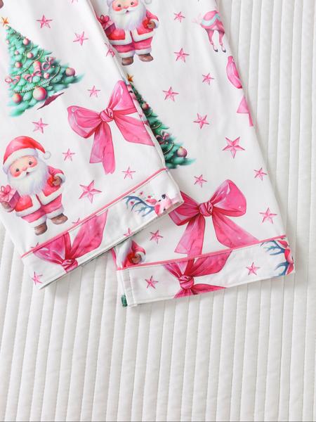 Two-piece Set Women's Christmas Print Button Front Pocket Shirt & Elastic Waist Pants Pyjama, Casual Comfy Long Sleeve Collared Top & Trousers Pyjama Set, Women's Sleepwear for Spring & Fall