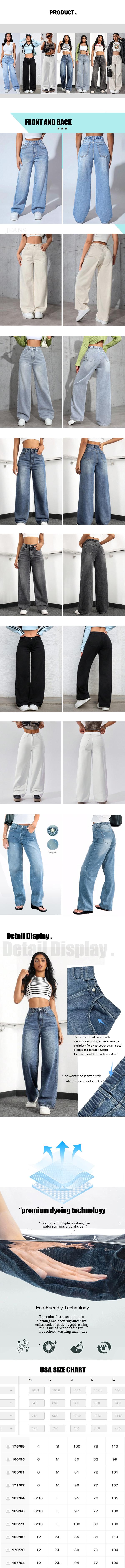 Women's Elastic Waist Pocket Button Denim Jeans, Casual Fashion Comfortable Pants for All Seasons, Perfect for Any Leisure Occasion, Denim Clothing