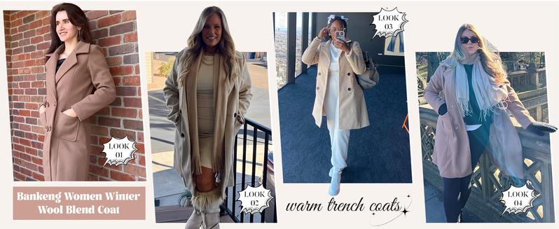 SCUSTY TikTokShopBlackFriday Women Winter Wool Blend Camel Mid-Long Coat Notch Double-Breasted Lapel Jacket Outwear