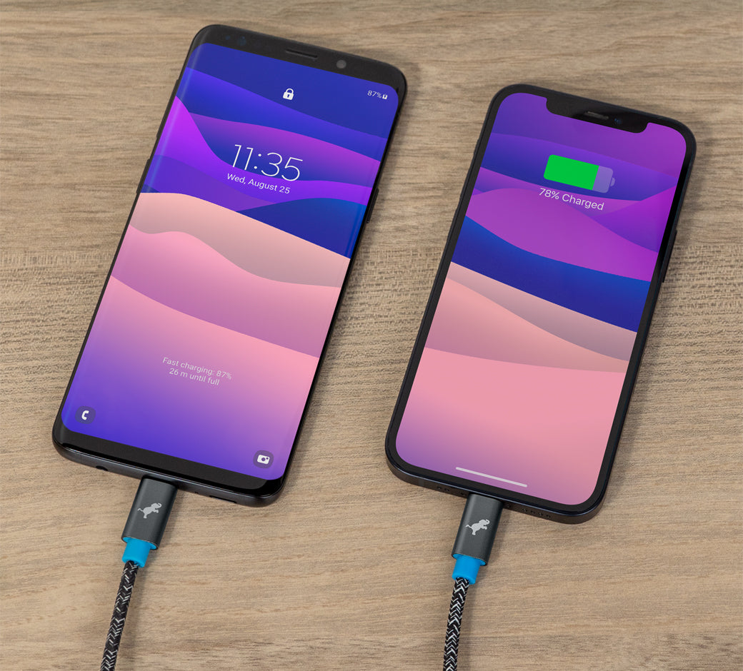 Packaging of a Nimble PowerKnit USB-A to Lightning cable, highlighting product features.