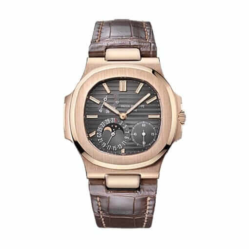 patek-philippe-nautilus-rose-gold-brown-leather-replica-watch