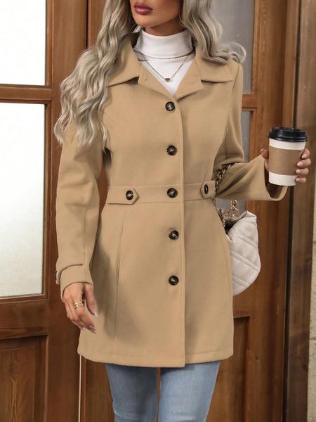 Women's Mid-Length Woolen Coat, Fall Winter New Arrival, Lapel Button Design, Slim Fit, Elegant Style, Perfect for Cold Weather Jackets