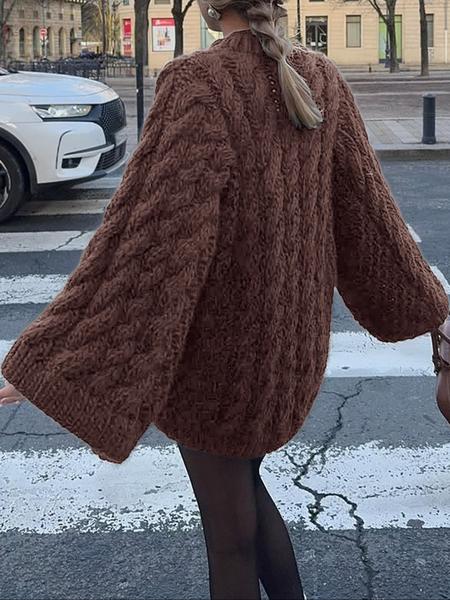 Women's Casual Loose-Fit Sweater, Round Neck Long Sleeve Knitted Top, Fall & Winter Fashion, Daily Wear, Plain Color Knitwear