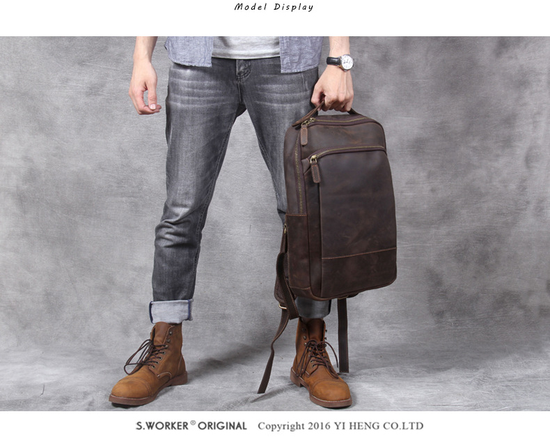 Model Show of Woosir Men's Real Leather Backpack