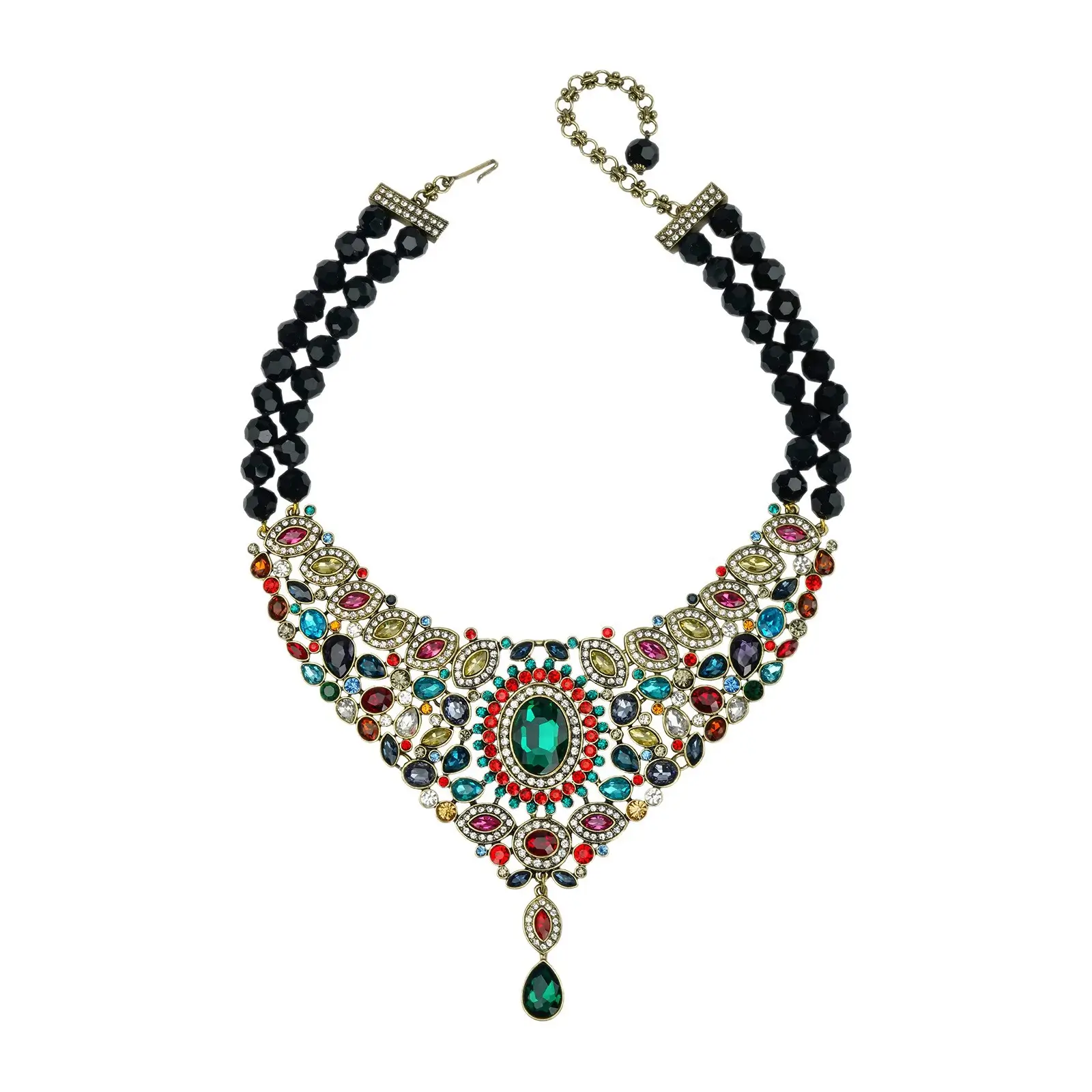 Emerald Whisper Vintage Crystal Statement Necklace-mysite-KissLila