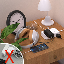 5 ft Extension Cord Flat Plug 6 Outlets Indoor Desk Charging Station, Mountable Compact