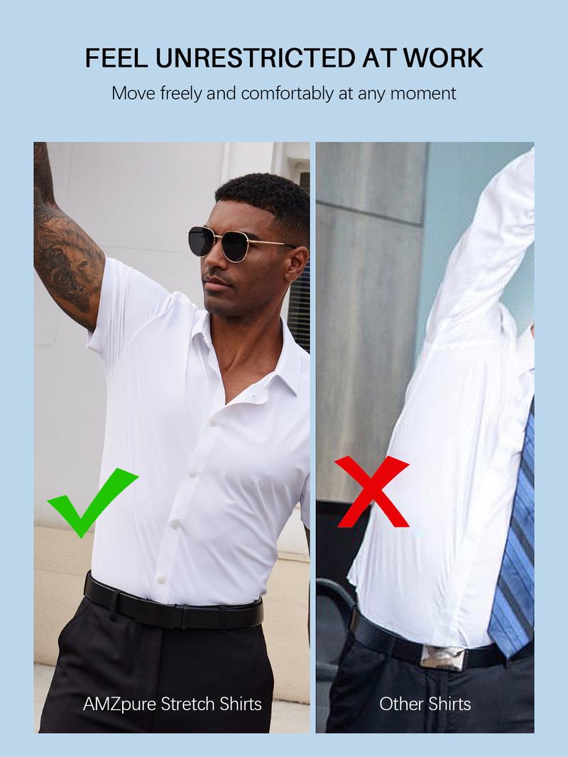 2-Pack Alimens&Gentle Stretch Dress Shirts for Men Short Sleeve Slim Fit Casual Button Down Shirts Muscle Fit Men's Dress Shirts