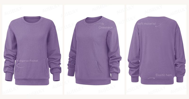 AUSELILY Women's Crewneck Hoodless Sweatshirt With Kangaroo Pocket Fleece Longsleeve Oversized Casual Style Shirt Lightweight Pullover