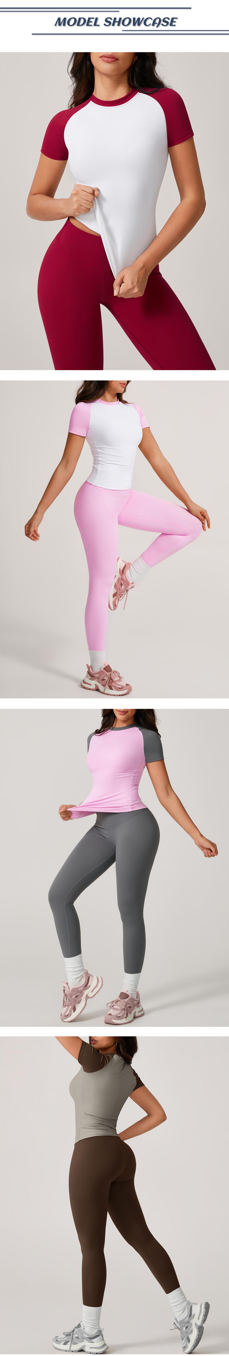 TimeOFF Women's Raglan Sleeve Color - Block Fitted Top & High - Waist Leggings Set for Stretchy Breathable Athletic Outfit for Yoga, Gym Workouts, Pilates and Casual Wear Sports Slim-Fitting sporty