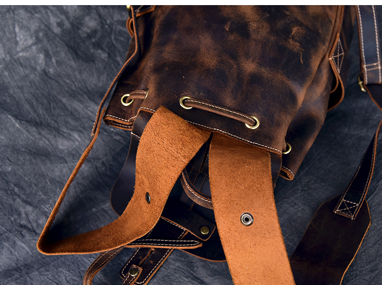 Open-up View of Woosir Genuine Leather Drawstring Backpack