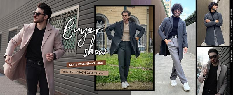 COOFANDY Fall Outfits Mens Wool Blend Coat Winter Trench Coats Notched Lapel Collar Single Breasted Overcoat Classic Peacoat With Pockets Menswear Casual