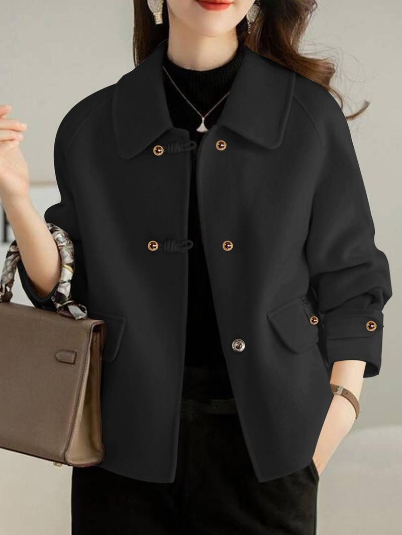 French Fashion Women's Autumn Winter Thicken Woolen Coat, Ladies Short Jacket, Elegant Casual Loose Double-Sided Floral Tweed Outerwear