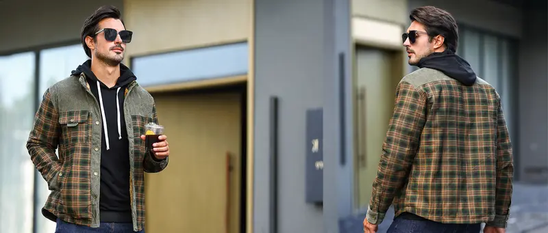 Product Introduction of Men's Corduroy Plaid Sherpa Lined Flannel Shirt Jacket Fleece Coat 0