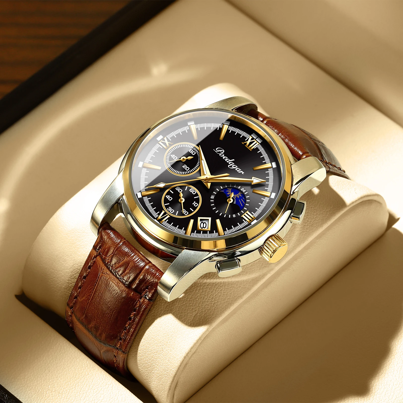 POEDAGAR 2021 Men Watches Leather Quartz Watches Top Brand Luxury Blue Wristwatch Waterproof Luminous Fashion Sport Clock