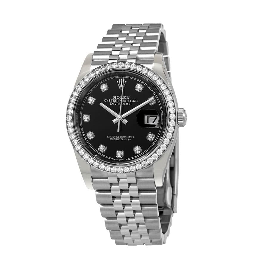 rolex datejust 116234 steel automatic black diamond dial jubilee replica rear