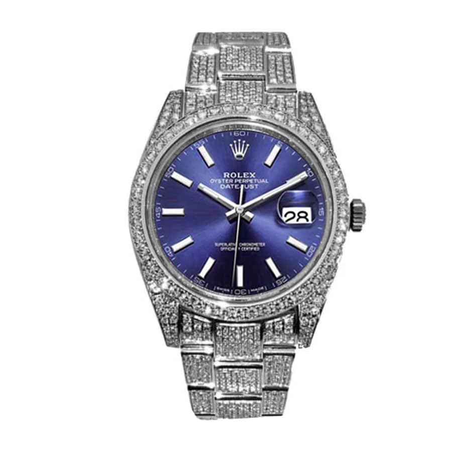 rolex datejust white gold blue dial iced out 126300 replica