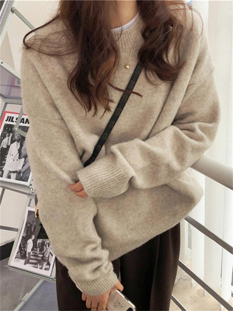 Women's solid color shoulder long sleeved pullover sweater, casual style fashionable round neck pullover, suitable for autumn and winter wear, women's knitted top for autumn and winter, women's sweater, women's daily wear knitwear.