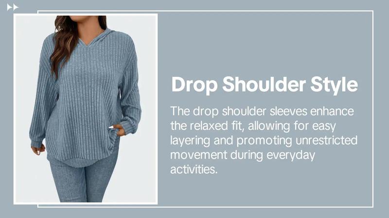 Plus Size Plain Textured Drop Shoulder Hoodie, Lady Casual Comfort Long Sleeve Pullover for Spring & Fall, Country Outfits, Women's Plus Size Clothes for Daily Wear, Going Out Top, Spring Knitted Hoodie