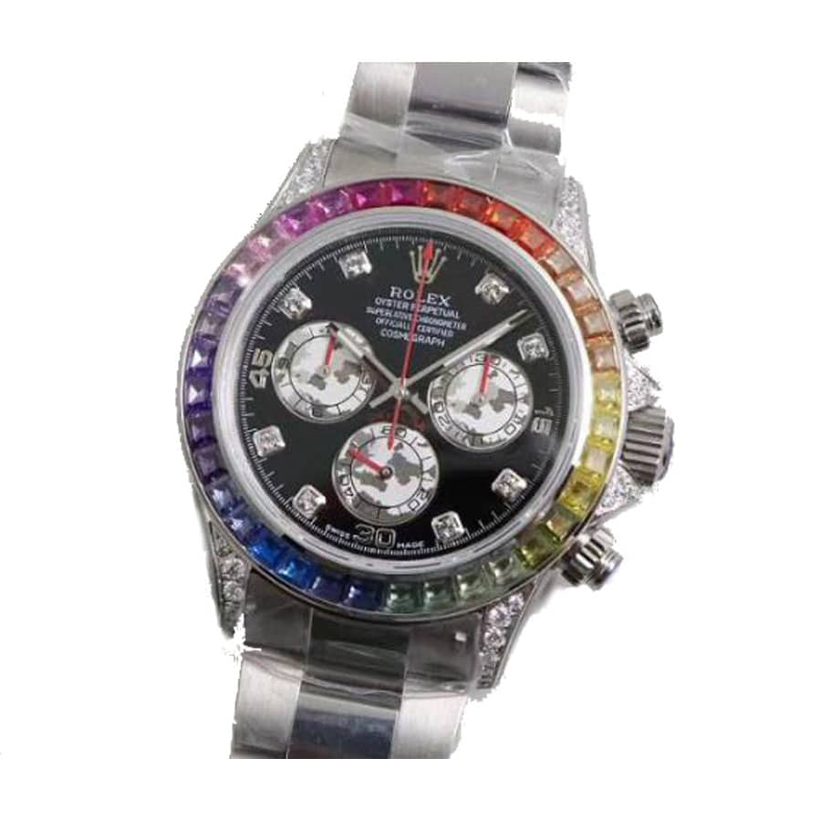 rolex daytona cosmograph white gold diamond set custom rainbow