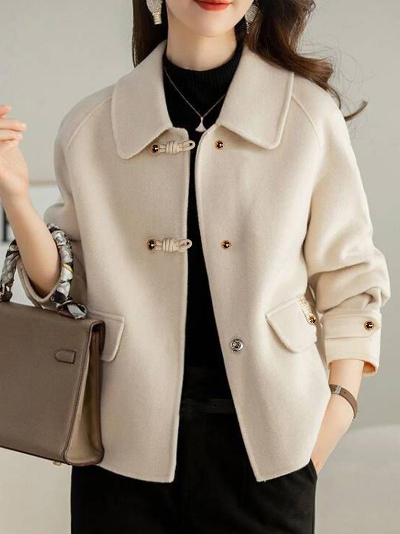 French Fashion Women's Autumn Winter Thicken Woolen Coat, Ladies Short Jacket, Elegant Casual Loose Double-Sided Floral Tweed Outerwear