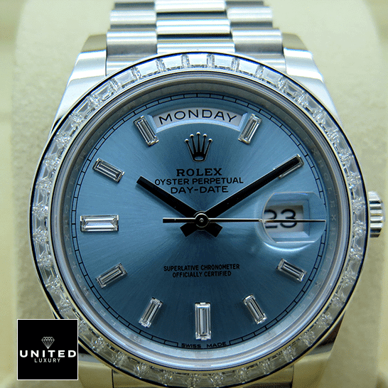 Rolex Day-Date Platinum 228396TBR Ice Blue Baguette Index Replica 4 Rolex Day-Date Platinum 228396TBR001 Ice Blue Baguette Index Replica