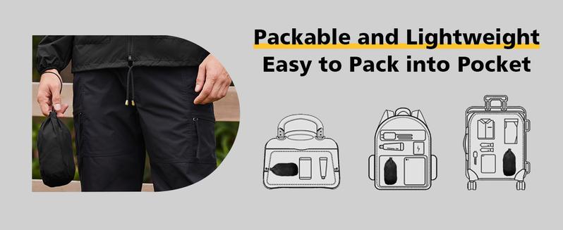 Men's Packable B Rain Jacket Outdoor Waterproof Hooded Lightweight Classic Cycling Raincoat - For Hiking/Outdoor/Camping Fabric Menswear Zipper Breathable Relaxed Fit Long Sleeve Tops