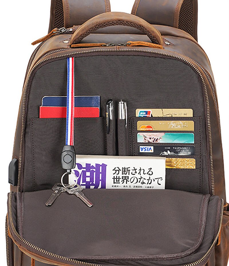 Pockets Show and Large Capacity of Leather Backpack