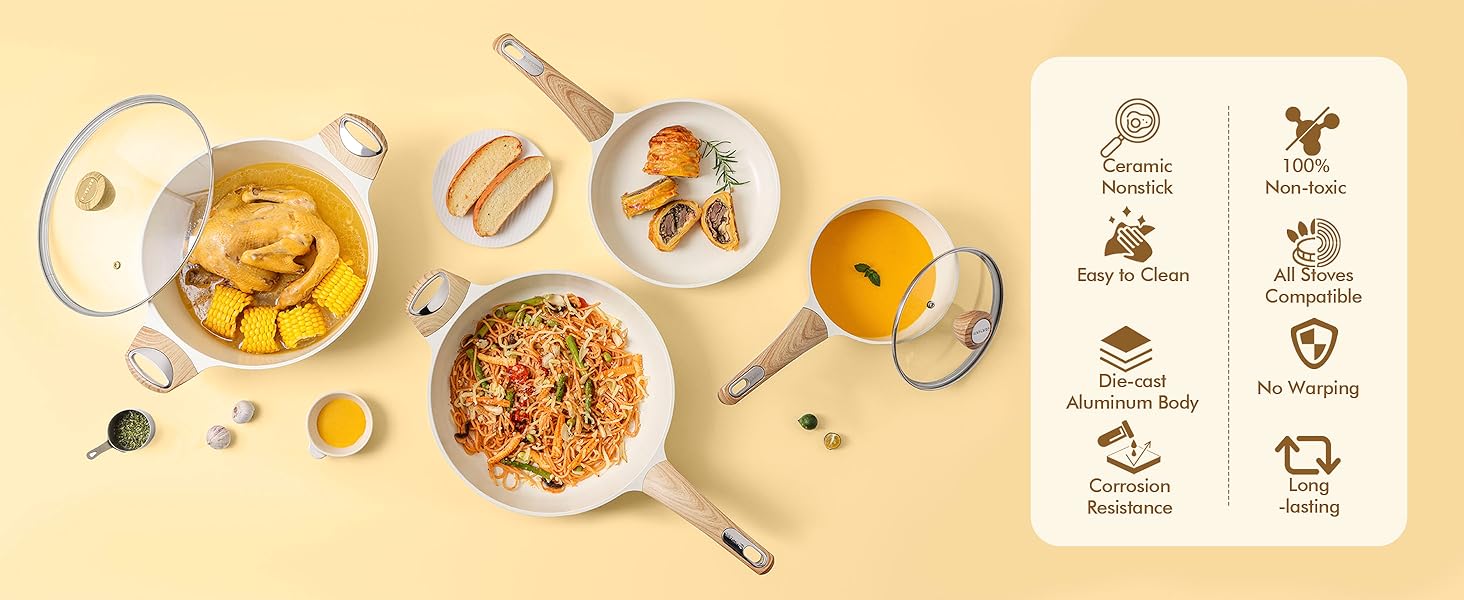  ceramic cookware set pots and pans set non stick frying pans ceramic pan