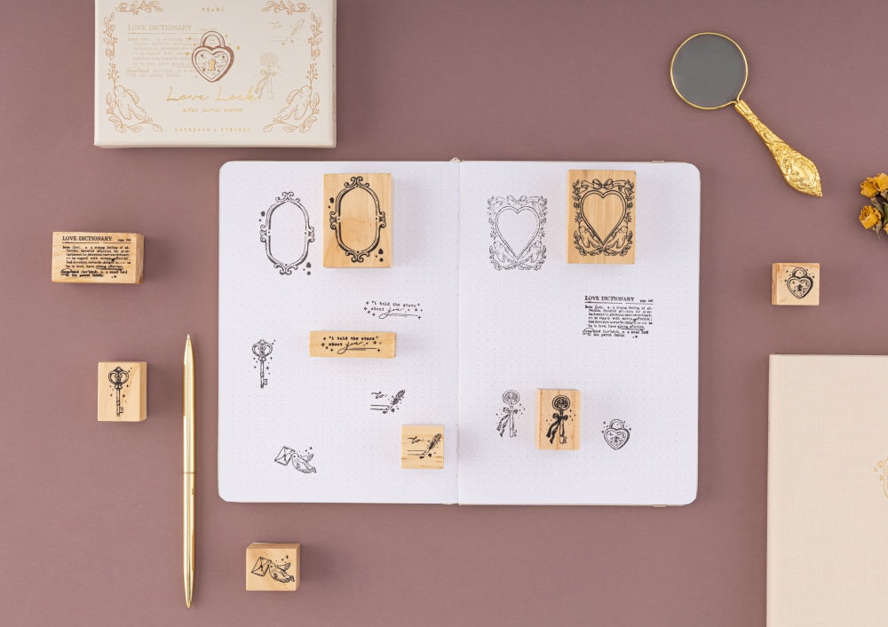 Love Lock stamp swatch on bullet journal spread