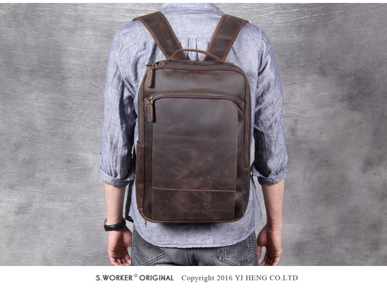 Model Show of Woosir Men's Real Leather Backpack