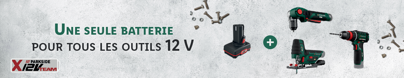 Outils Parkside 12V: perceuse, scie sauteuse.